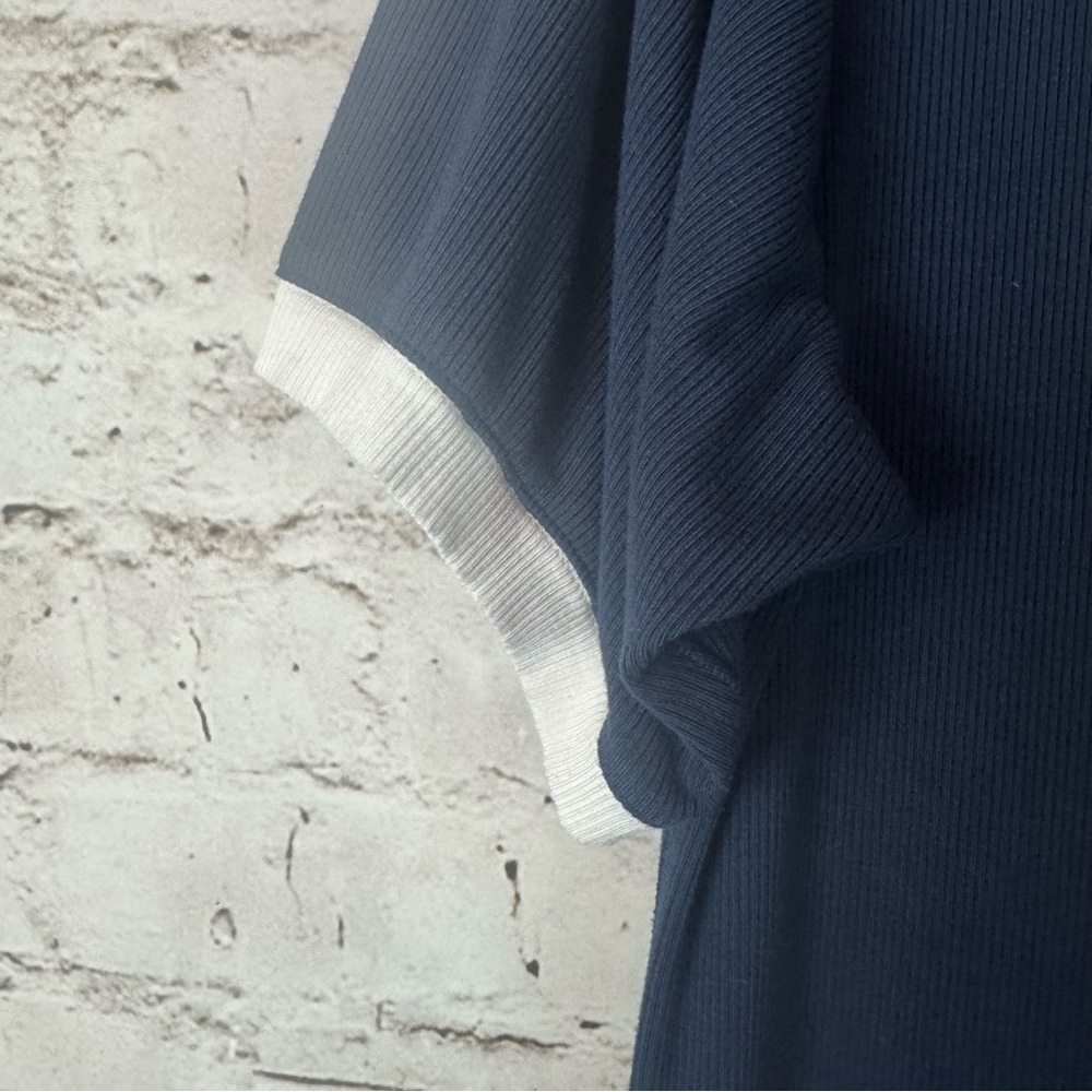 SKIMS Small Soft Lounge Ringer T-Shirt Maxi Dress Navy Blue White Short Sleeve S - Picture 7 of 10